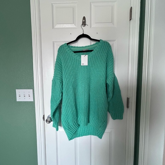 NWT ASOS Oversized Sweater with Pleat Sleeve in Bright Turquoise - Picture 5 of 7